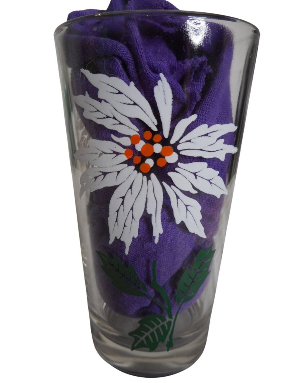 MCM Peanut Butter Juice Glass Tumbler White Poinsettia Estate find 5" #3